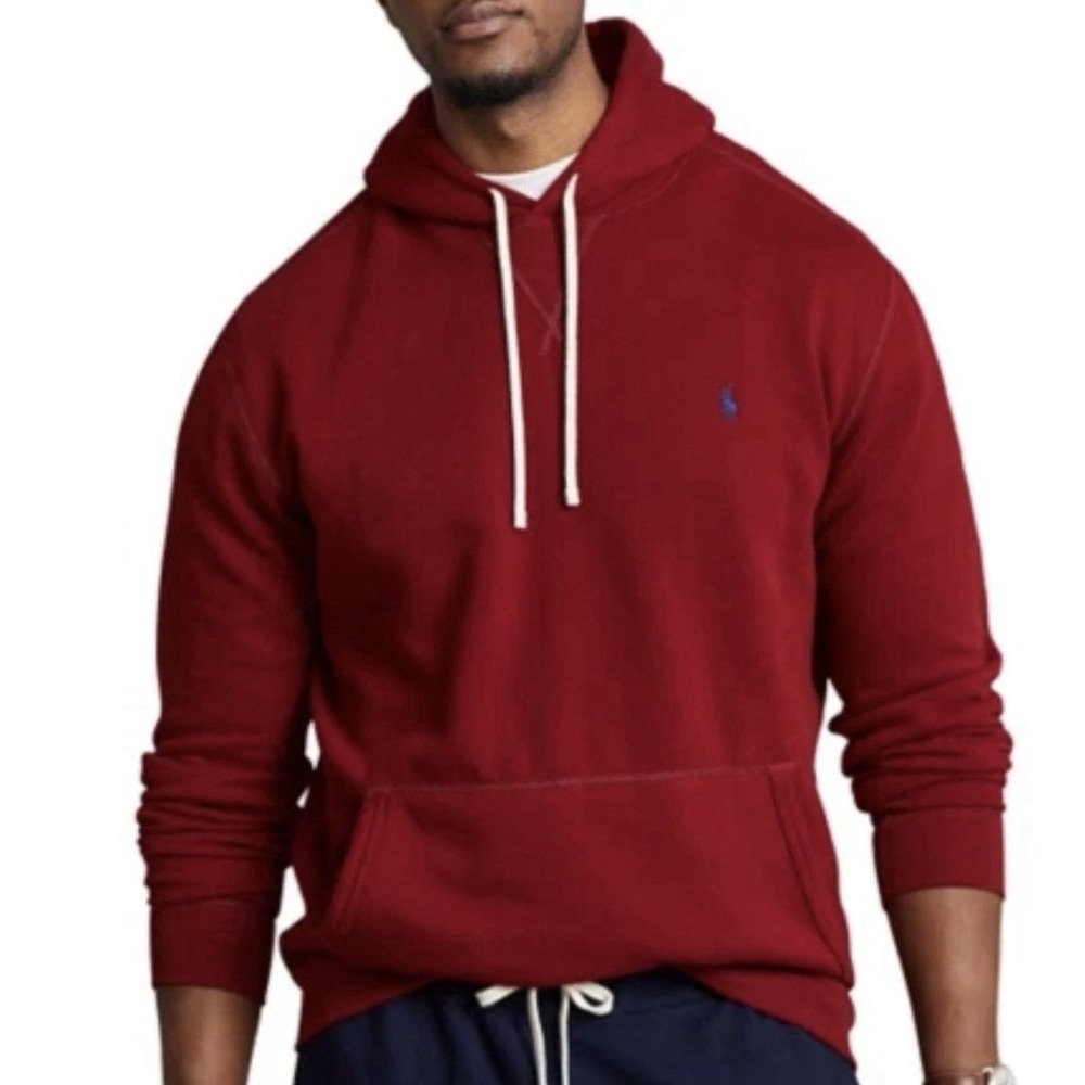 Polo Ralph Lauren Mens Dark Red Classic Fit Hoodie Sweatshirt Red Pony Logo XXL‎